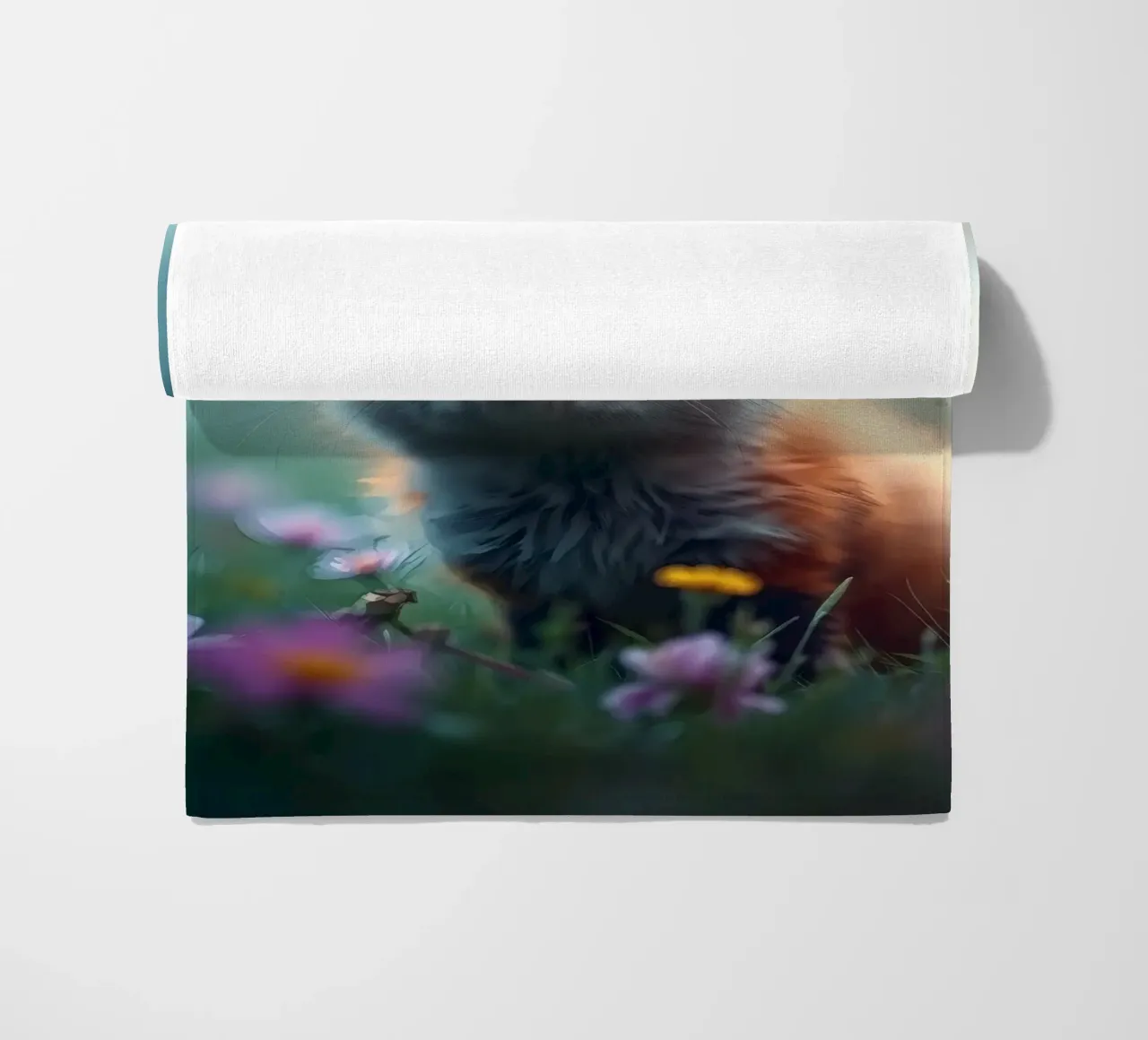 Simpatico cucciolo di volpe che esplora un prato ricco di fiori selvatici telo mare da DesignDoodle