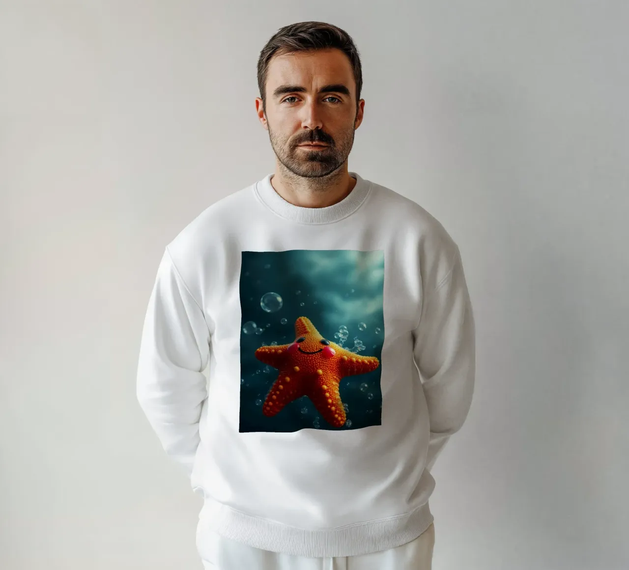 Glückliche Seesterne schwimmen in tiefblauem Wasser mit Blasen Sweatshirt von DesignDoodle