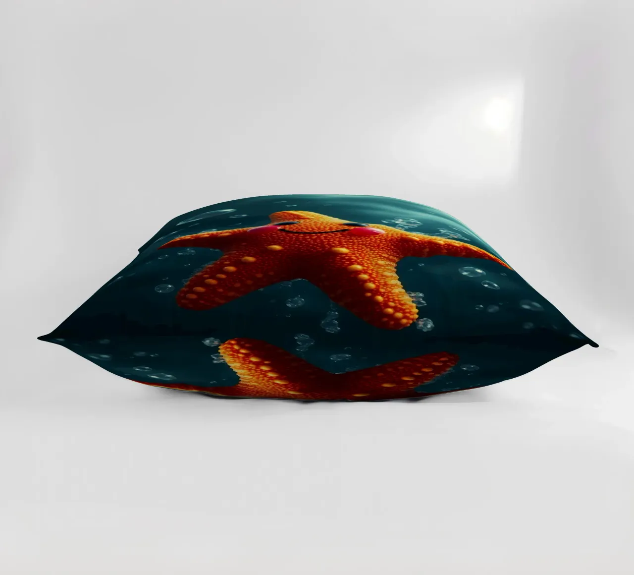 Happy starfish swimming in deep blue water with bubbles decorative cushion by DesignDoodle
