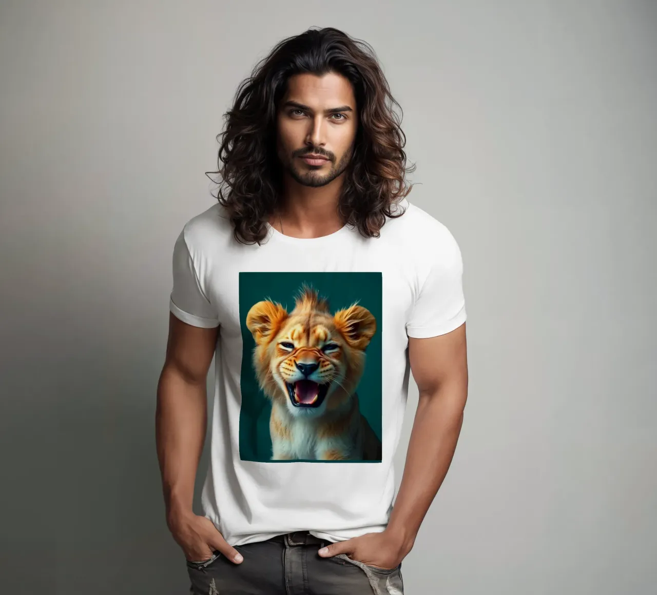 Leeuwenwelp toont speelse energie met een blije uitdrukking t-shirt van DesignDoodle