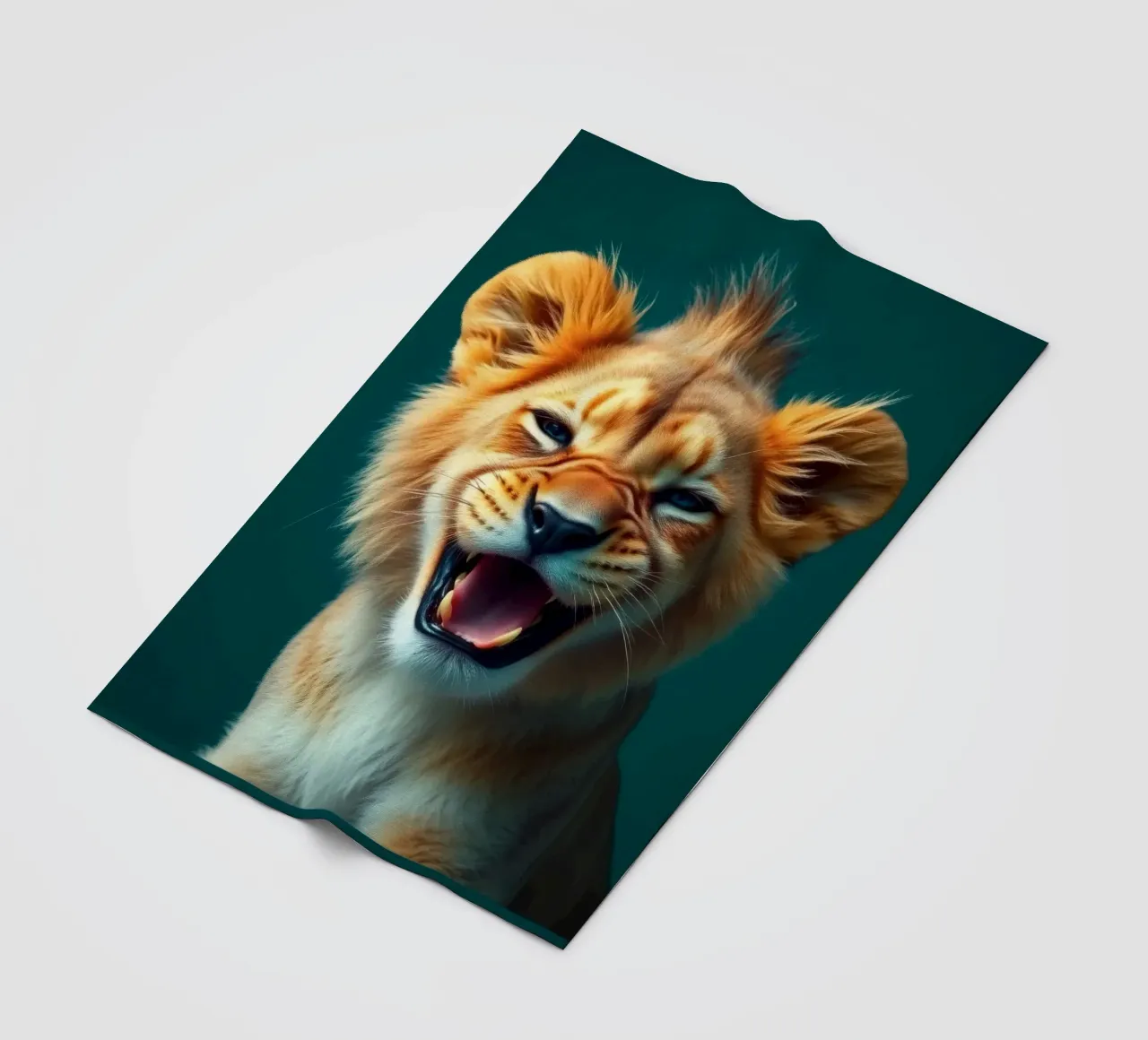 Leeuwenwelp toont speelse energie met een blije uitdrukking fleecedeken van DesignDoodle