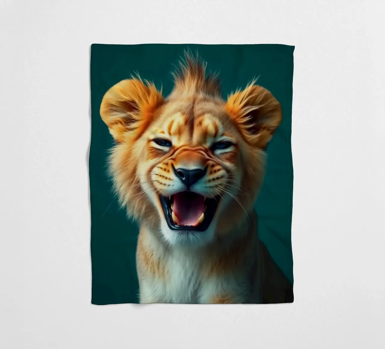 Leeuwenwelp toont speelse energie met een blije uitdrukking fleecedeken van DesignDoodle