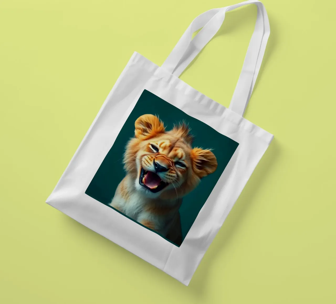 Leeuwenwelp toont speelse energie met een blije uitdrukking jute draagtas van DesignDoodle