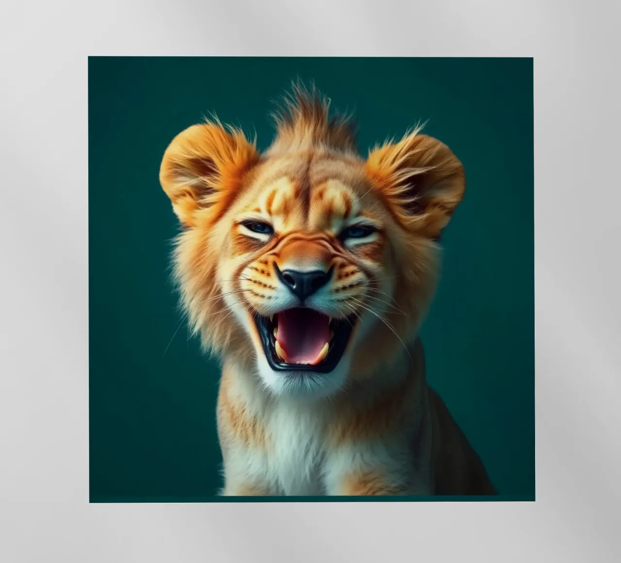 Leeuwenwelp toont speelse energie met een blije uitdrukking backlit folie van DesignDoodle