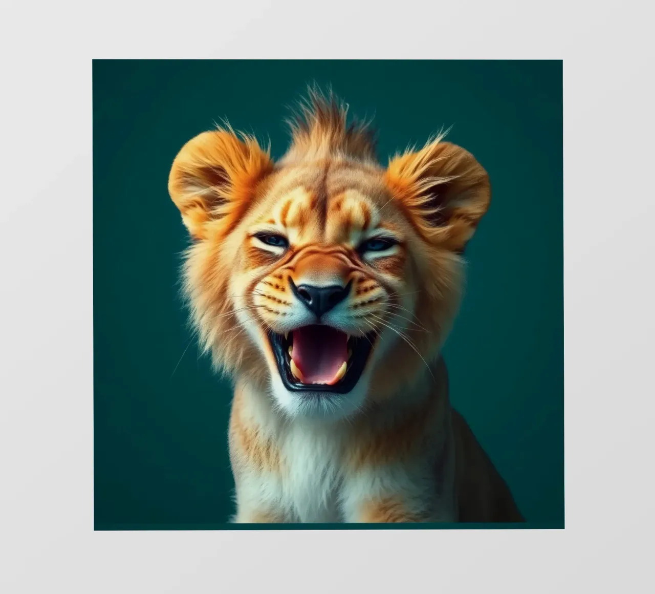 Leeuwenwelp toont speelse energie met een blije uitdrukking backlit folie van DesignDoodle