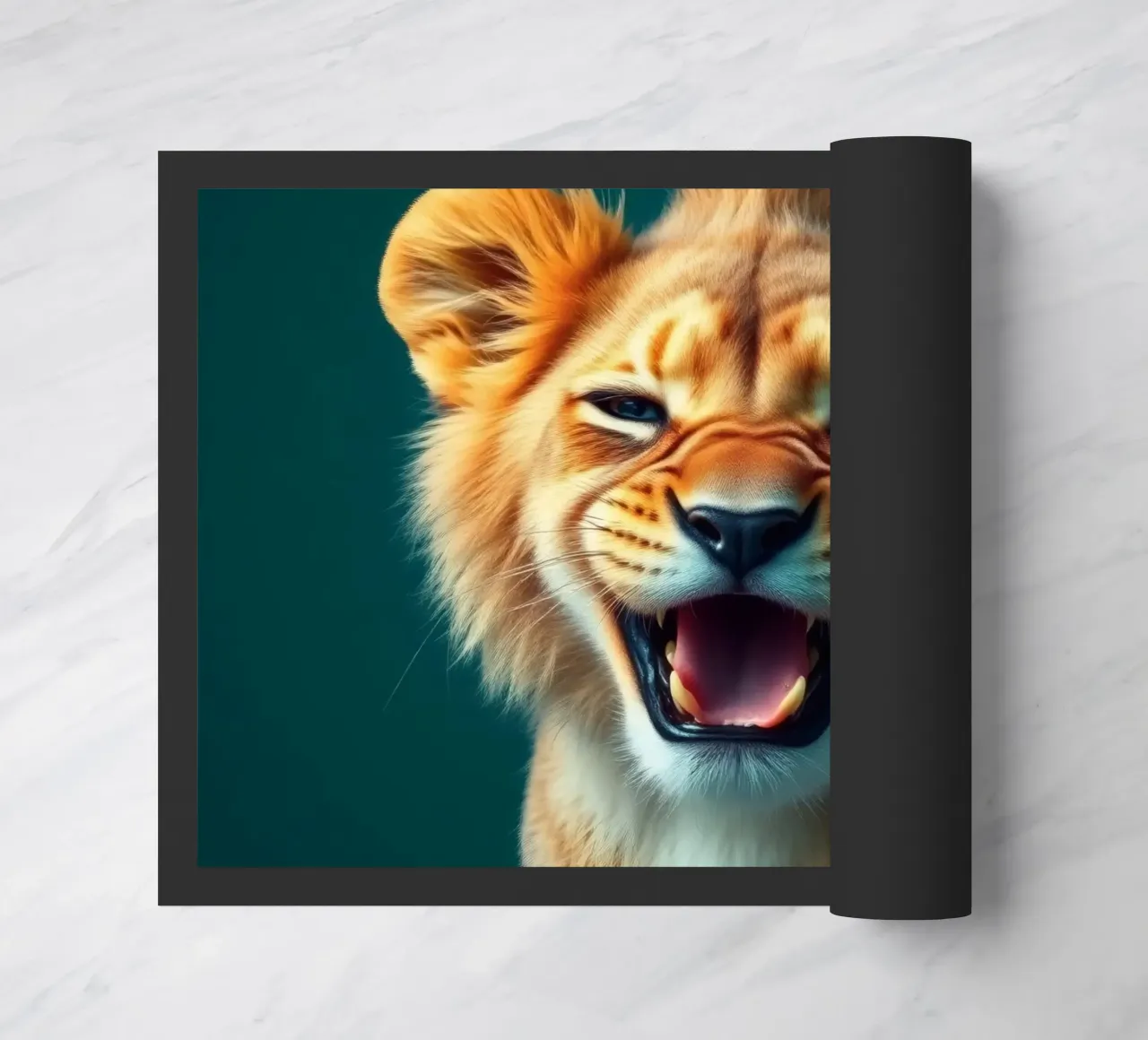 Leeuwenwelp toont speelse energie met een blije uitdrukking deurmat van DesignDoodle