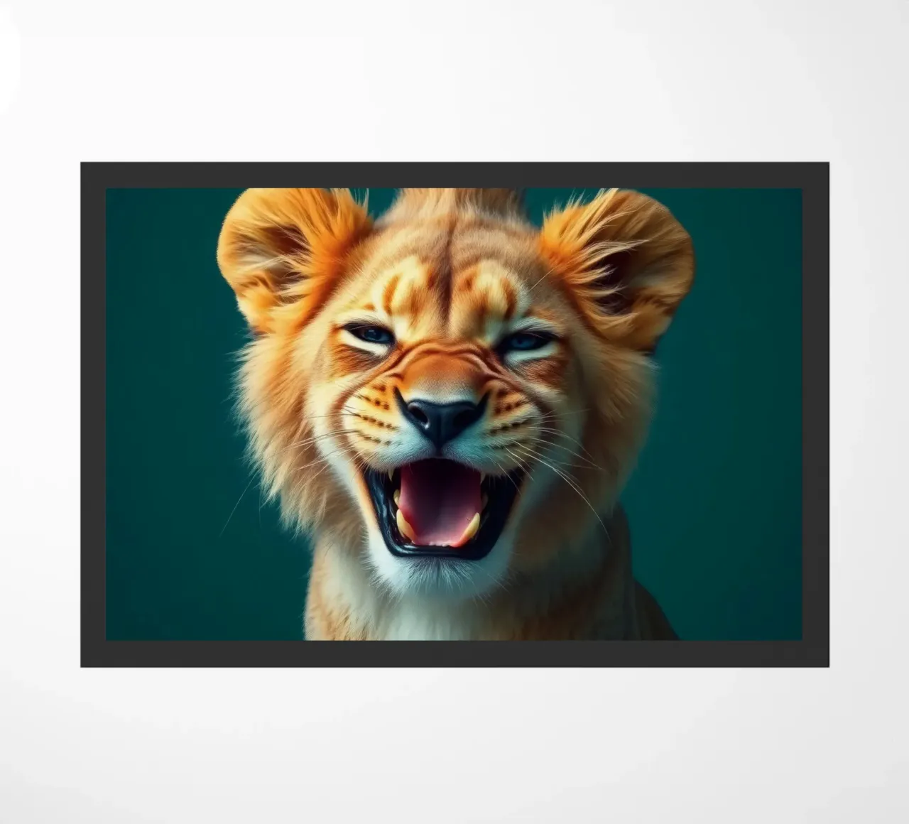 Leeuwenwelp toont speelse energie met een blije uitdrukking deurmat van DesignDoodle