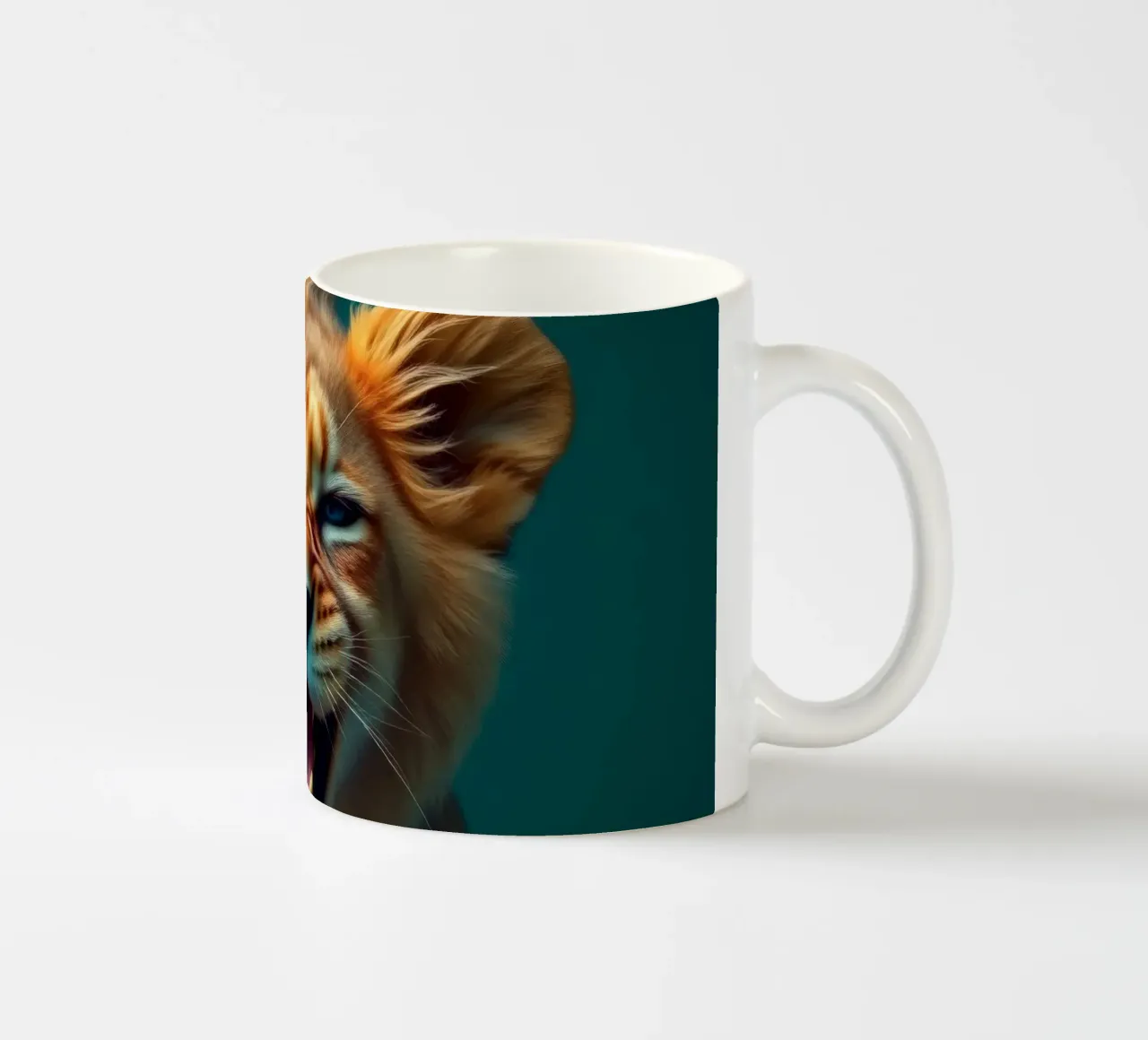Leeuwenwelp toont speelse energie met een blije uitdrukking keramische mok van DesignDoodle