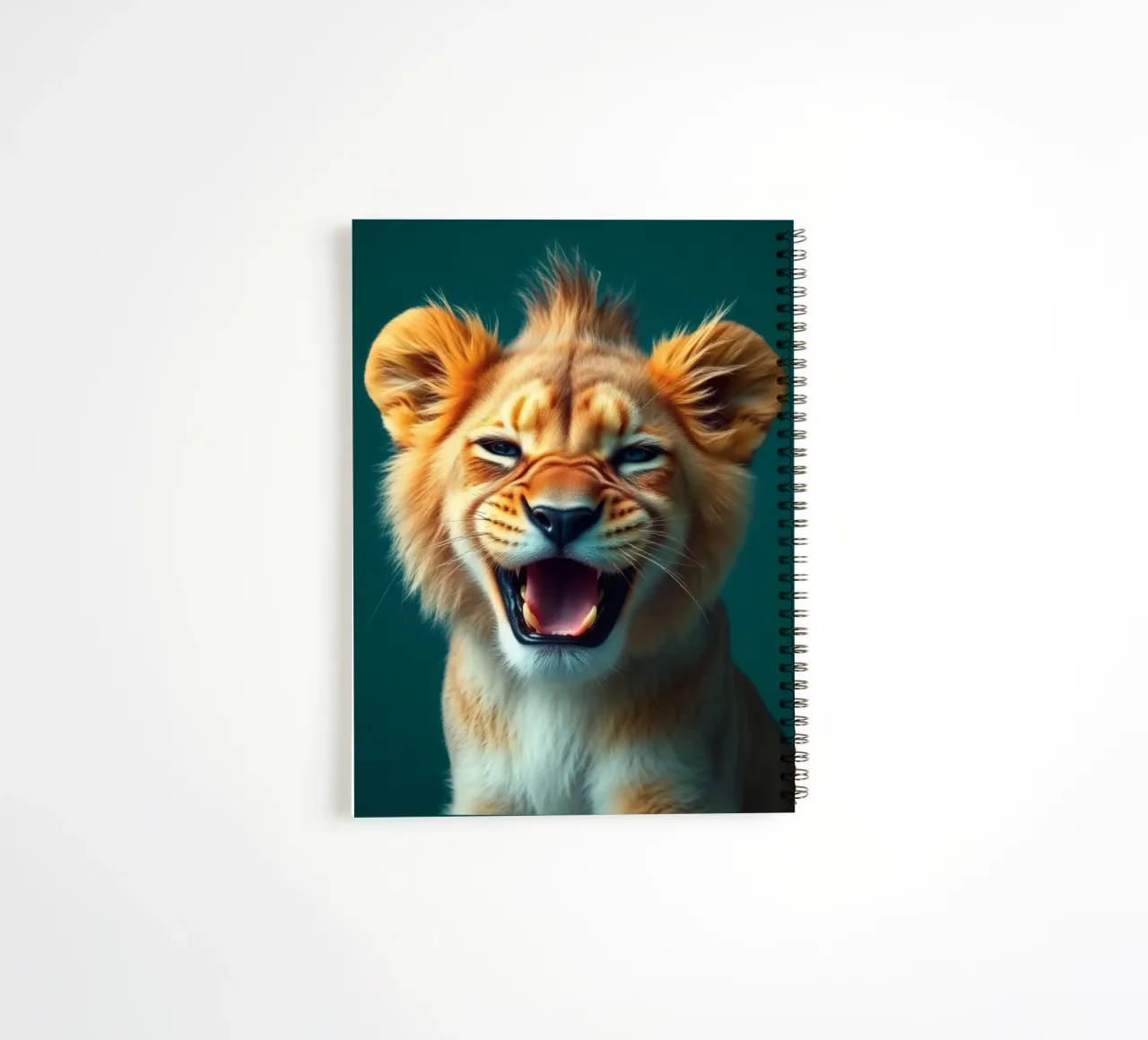 Lion cub displays playful energy with a joyful expression spiral notebook by DesignDoodle