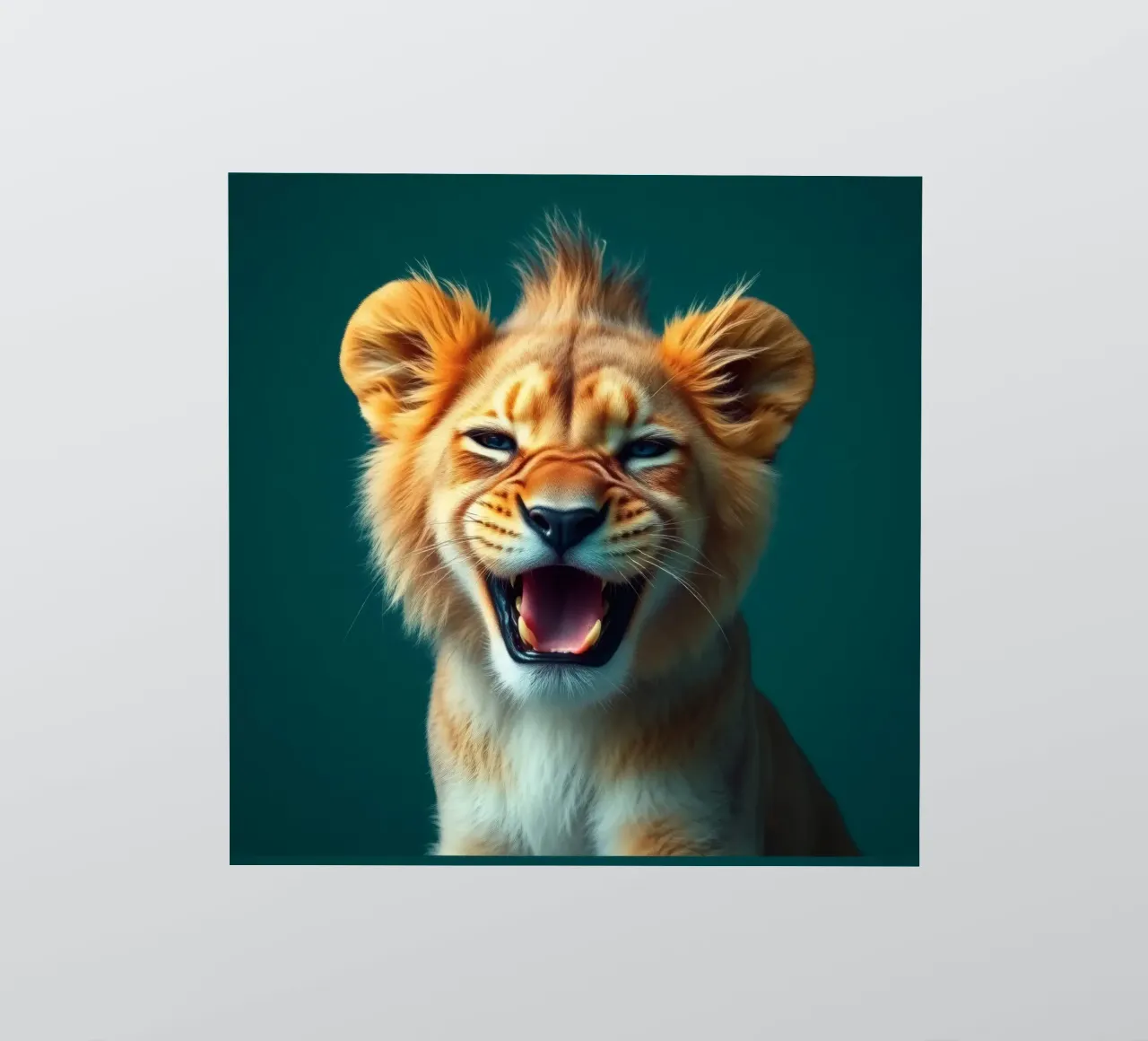 Leeuwenwelp toont speelse energie met een blije uitdrukking sticker van DesignDoodle