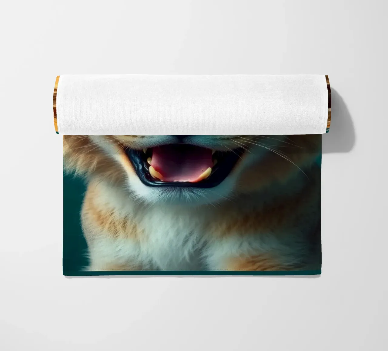 Leeuwenwelp toont speelse energie met een blije uitdrukking strandhanddoek van DesignDoodle