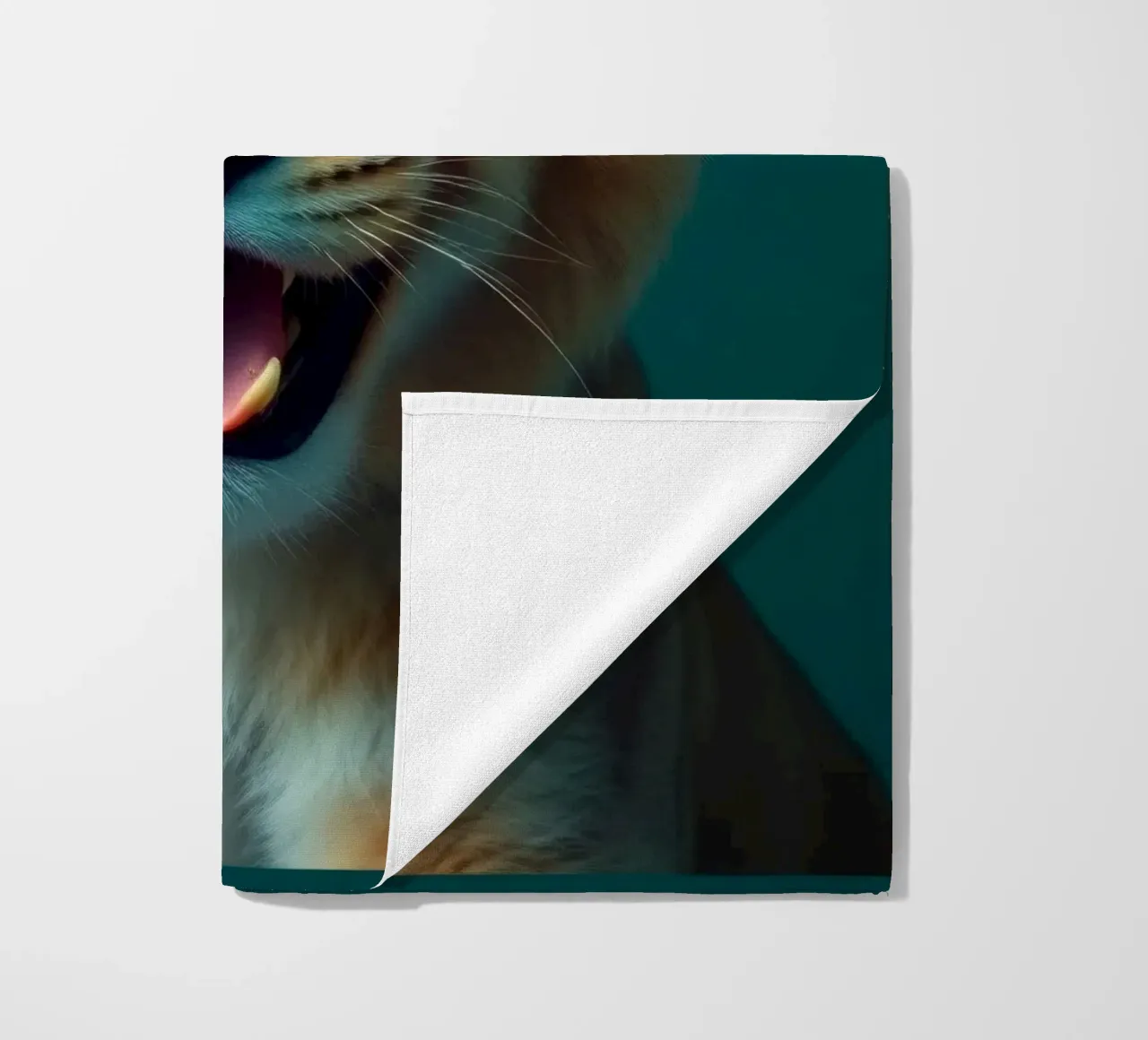 Leeuwenwelp toont speelse energie met een blije uitdrukking strandhanddoek van DesignDoodle