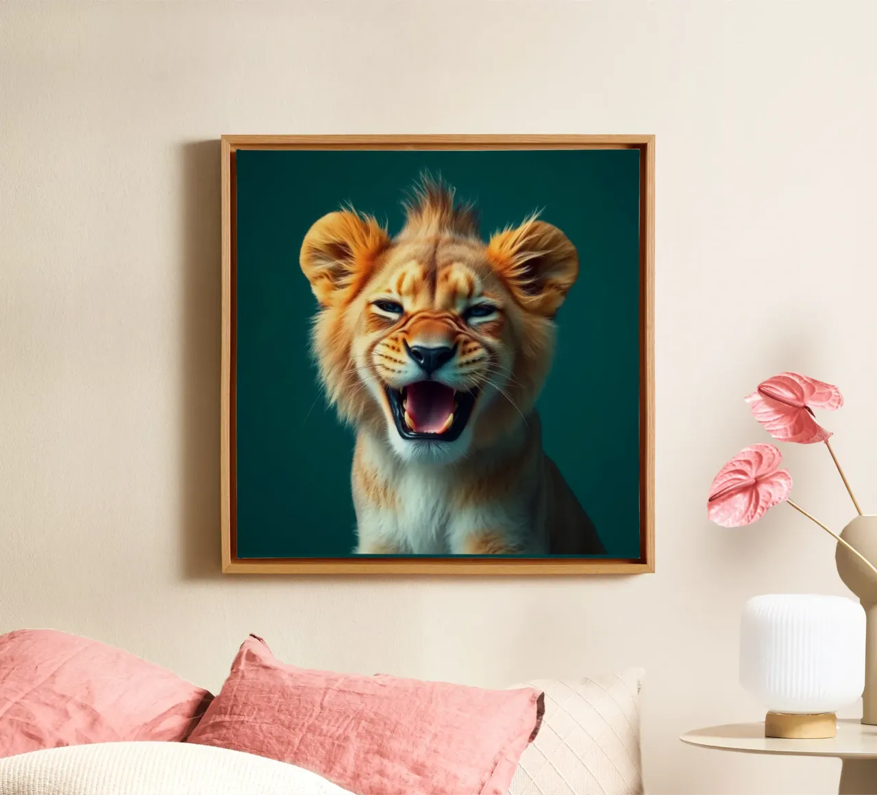 Lion cub displays playful energy with a joyful expression canvas by DesignDoodle