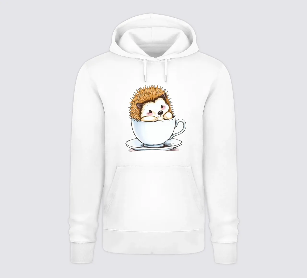 Hérisson mignon assis dans une tasse à thé blanche avec une expression charmante sweat à capuche de DesignDoodle