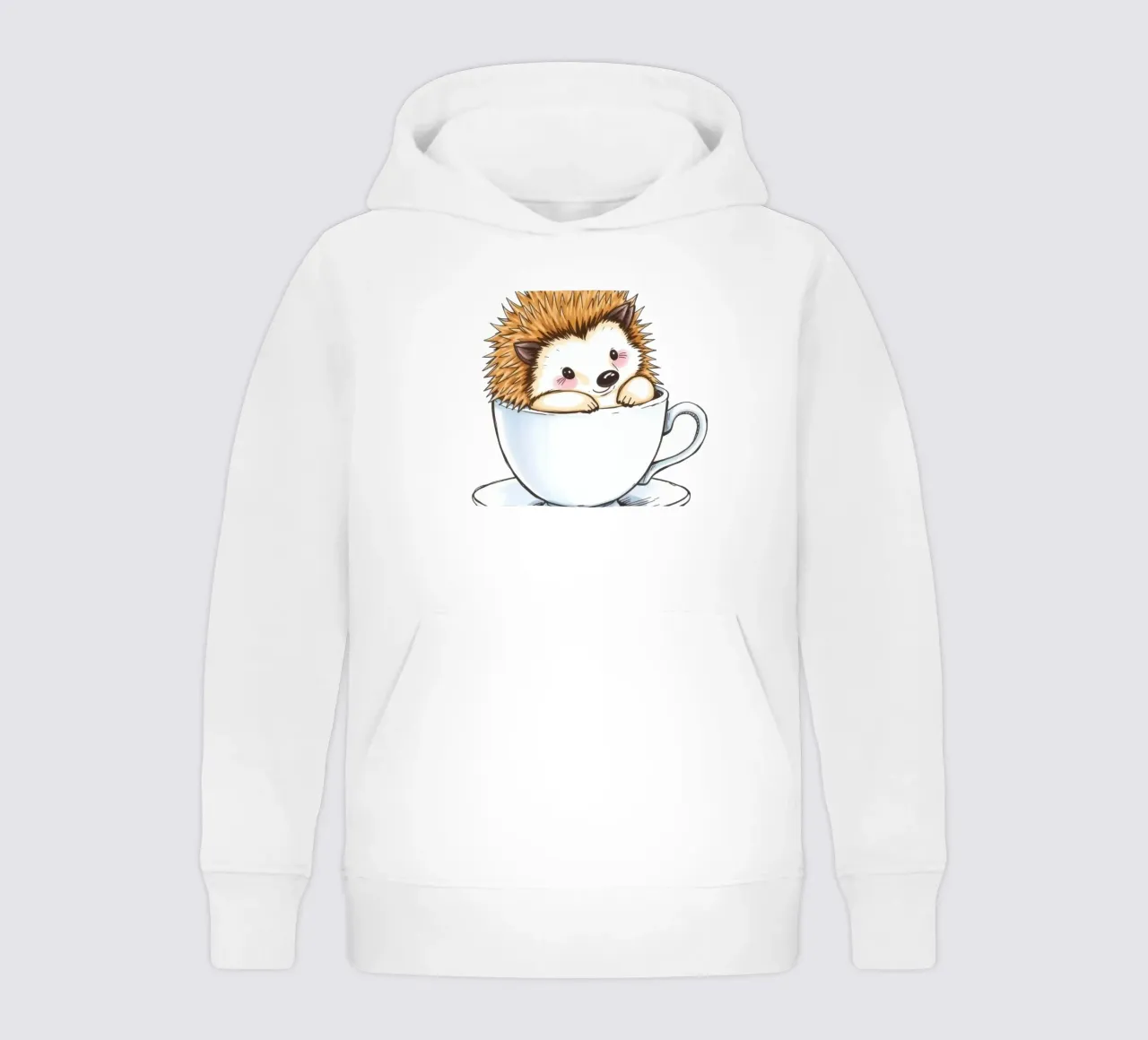 Hérisson mignon assis dans une tasse à thé blanche avec une expression charmante sweat à capuche enfant de DesignDoodle