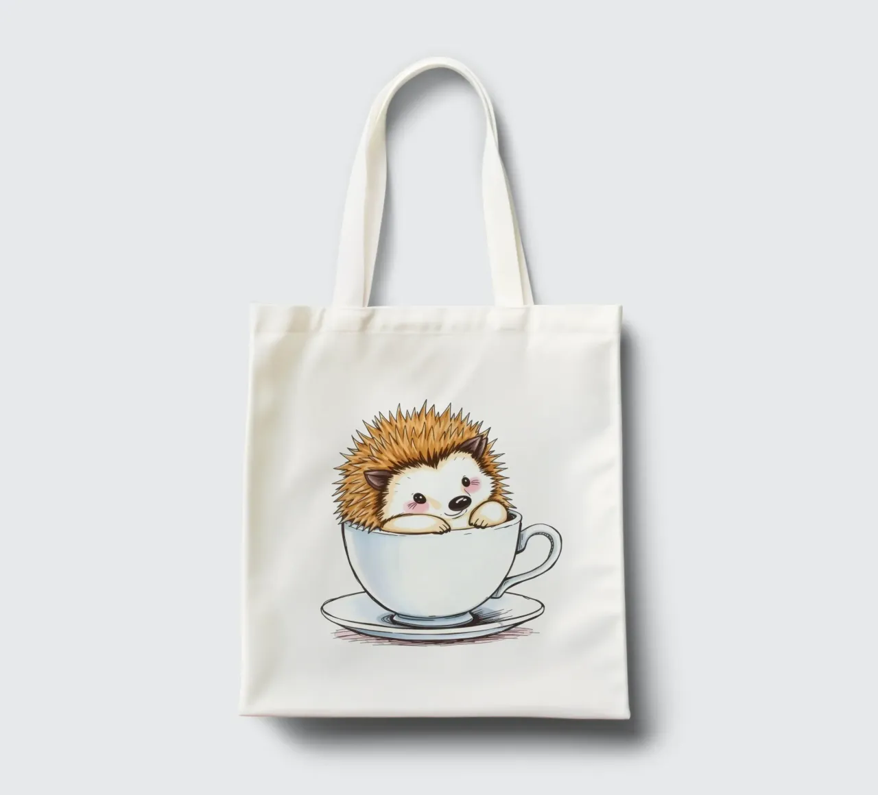 Hérisson mignon assis dans une tasse à thé blanche avec une expression charmante tote bag de DesignDoodle