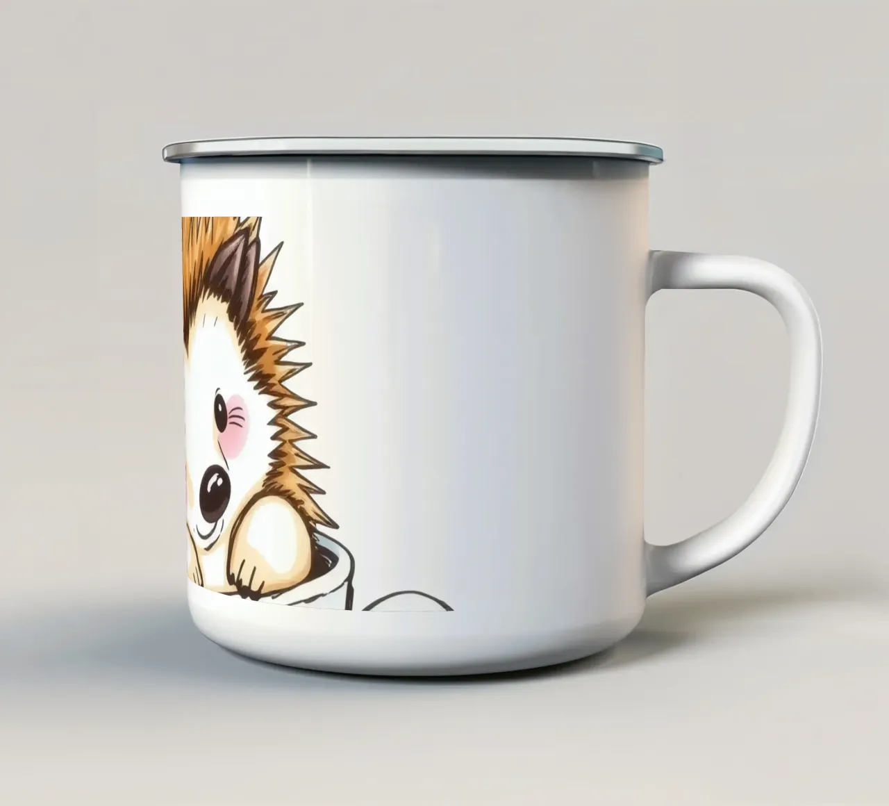 Hérisson mignon assis dans une tasse à thé blanche avec une expression charmante mug en émail de DesignDoodle