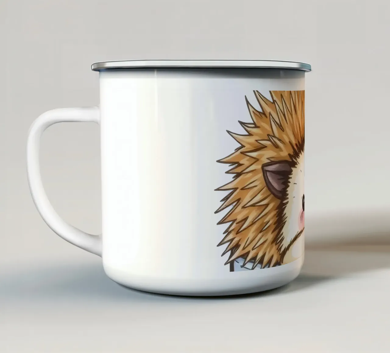 Hérisson mignon assis dans une tasse à thé blanche avec une expression charmante mug en émail de DesignDoodle