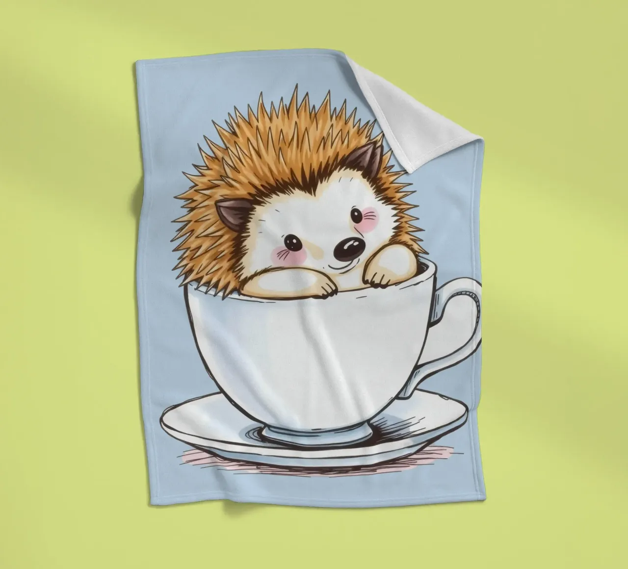 Hérisson mignon assis dans une tasse à thé blanche avec une expression charmante plaid polaire de DesignDoodle