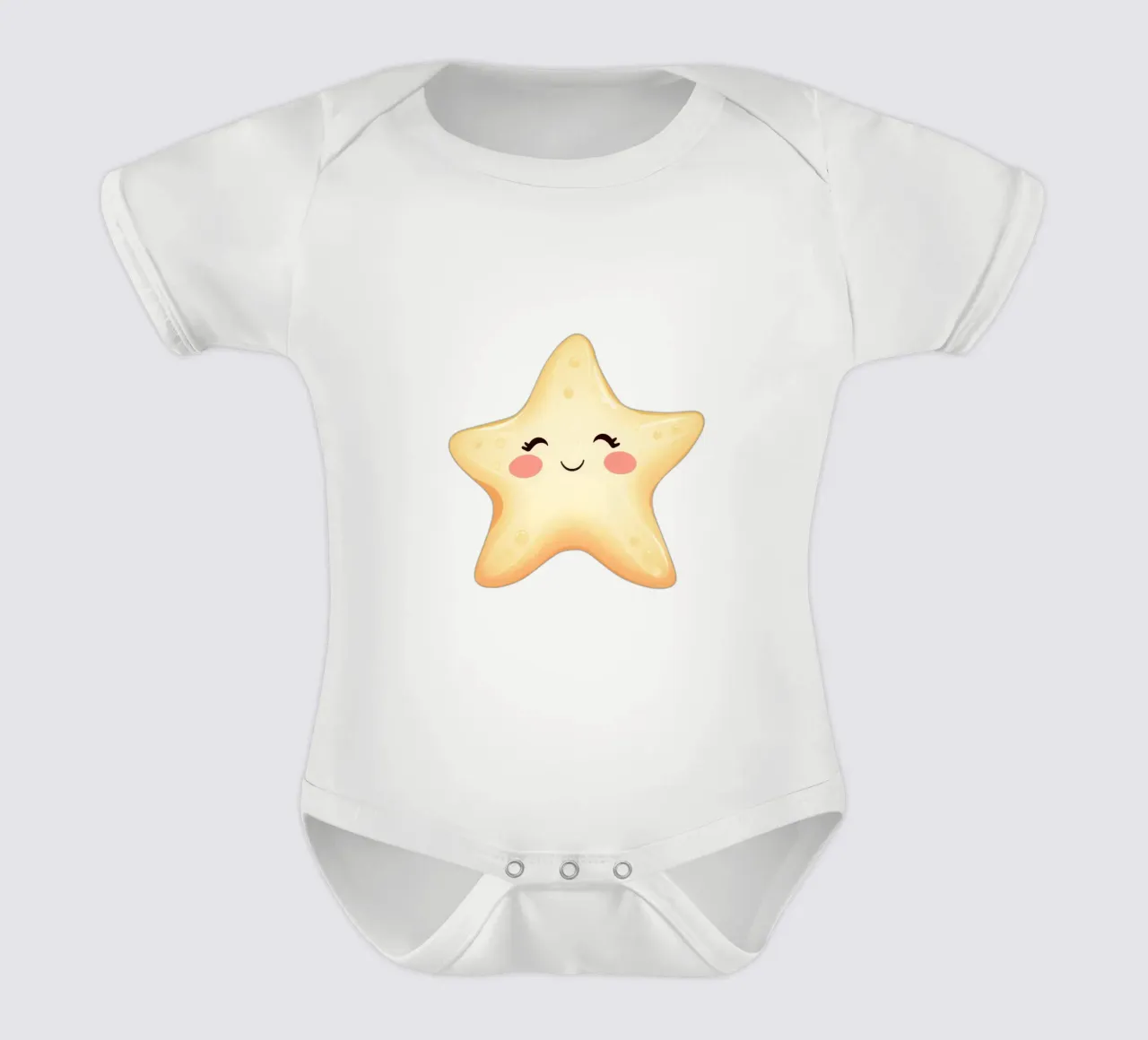 Cute smiling star character with a happy face and soft color short-sleeve baby romper by DesignDoodle