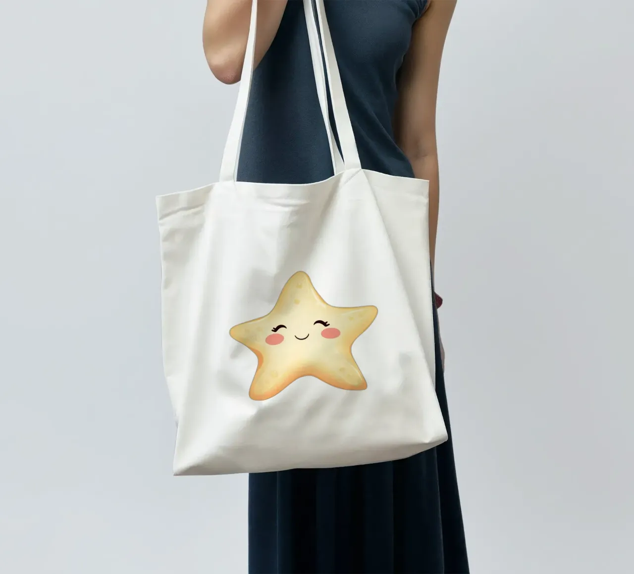 Simpatico personaggio a forma di stella sorridente con un volto felice e un colore tenue borsa in juta da DesignDoodle