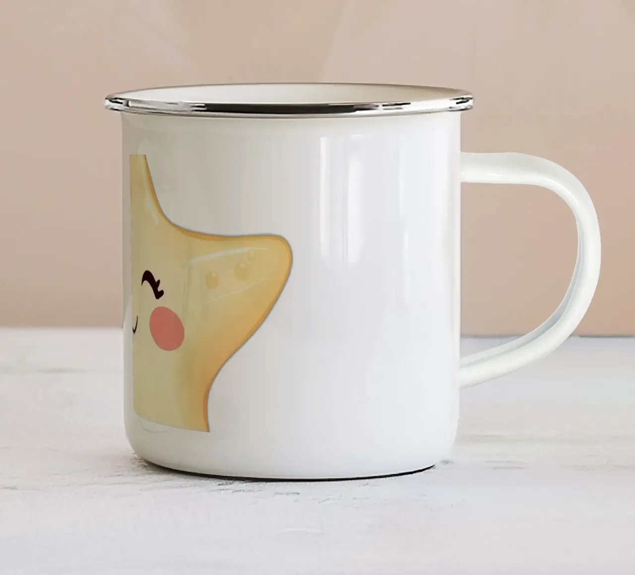 Cute smiling star character with a happy face and soft color enamel mug by DesignDoodle
