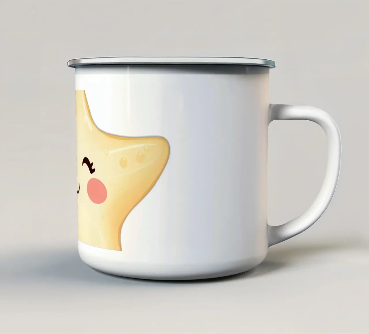 Cute smiling star character with a happy face and soft color enamel mug by DesignDoodle