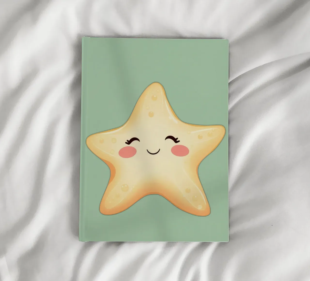 Cute smiling star character with a happy face and soft color notebook by DesignDoodle