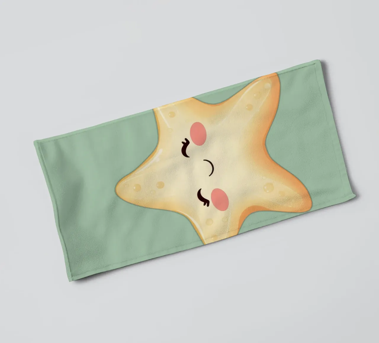 Cute smiling star character with a happy face and soft color towel by DesignDoodle