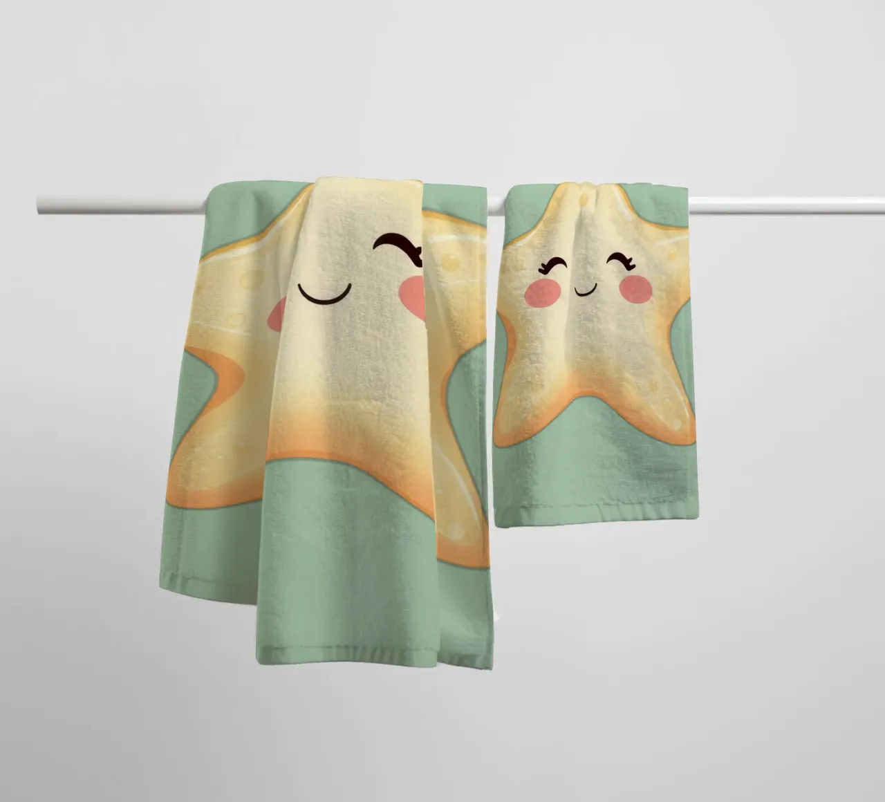 Cute smiling star character with a happy face and soft color towel by DesignDoodle