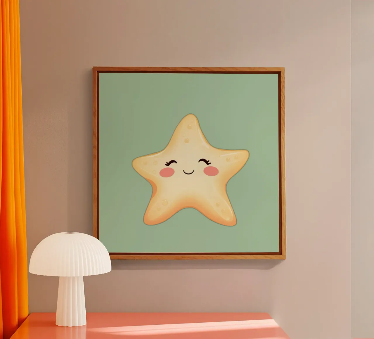 Simpatico personaggio a forma di stella sorridente con un volto felice e un colore tenue plexiglass da DesignDoodle
