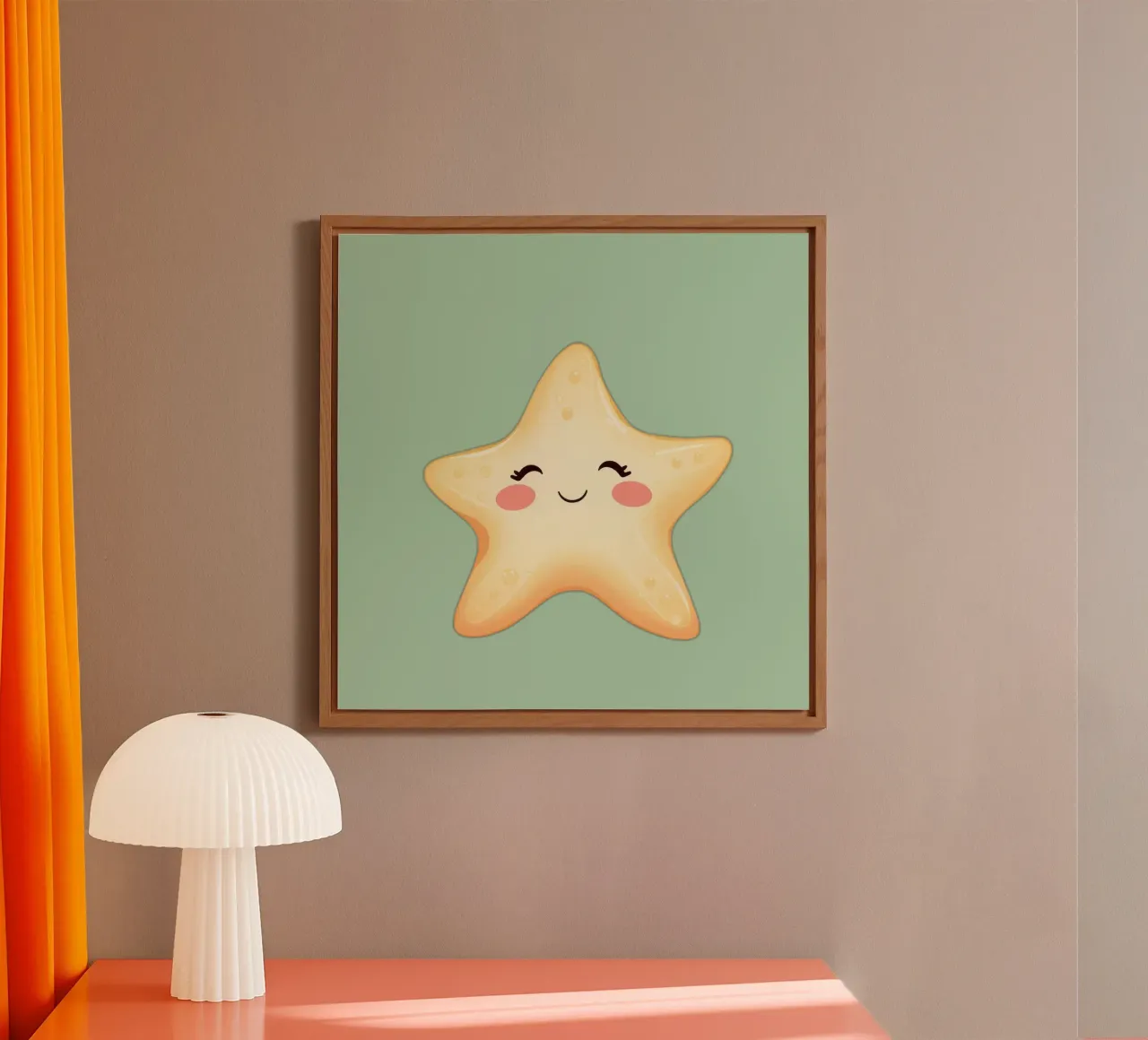 Cute smiling star character with a happy face and soft color alu-dibond by DesignDoodle