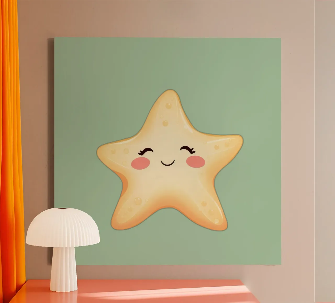 Cute smiling star character with a happy face and soft color canvas by DesignDoodle