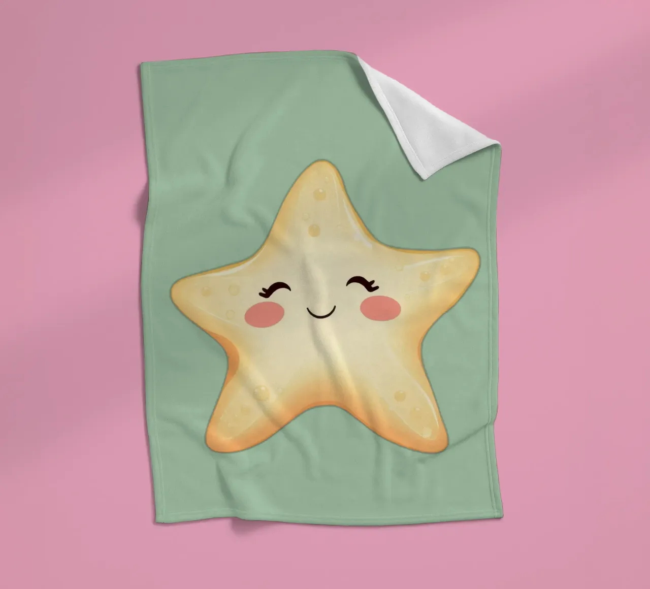 Cute smiling star character with a happy face and soft color fleece blanket by DesignDoodle