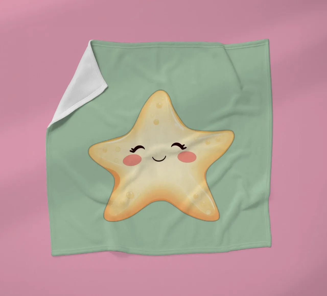 Cute smiling star character with a happy face and soft color fleece blanket by DesignDoodle
