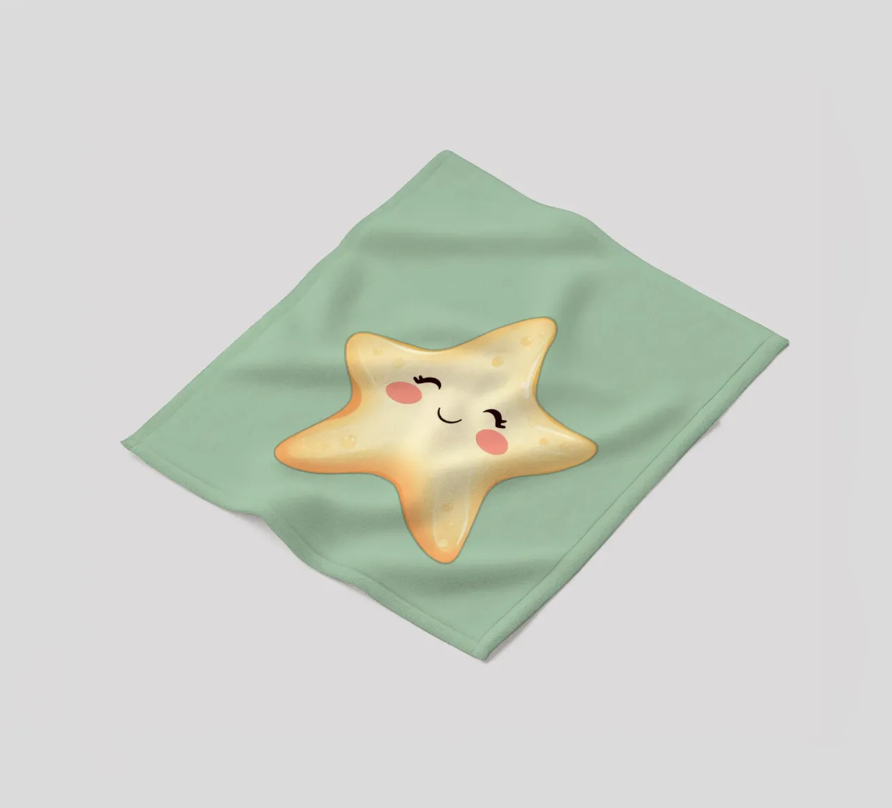 Cute smiling star character with a happy face and soft color fleece blanket by DesignDoodle