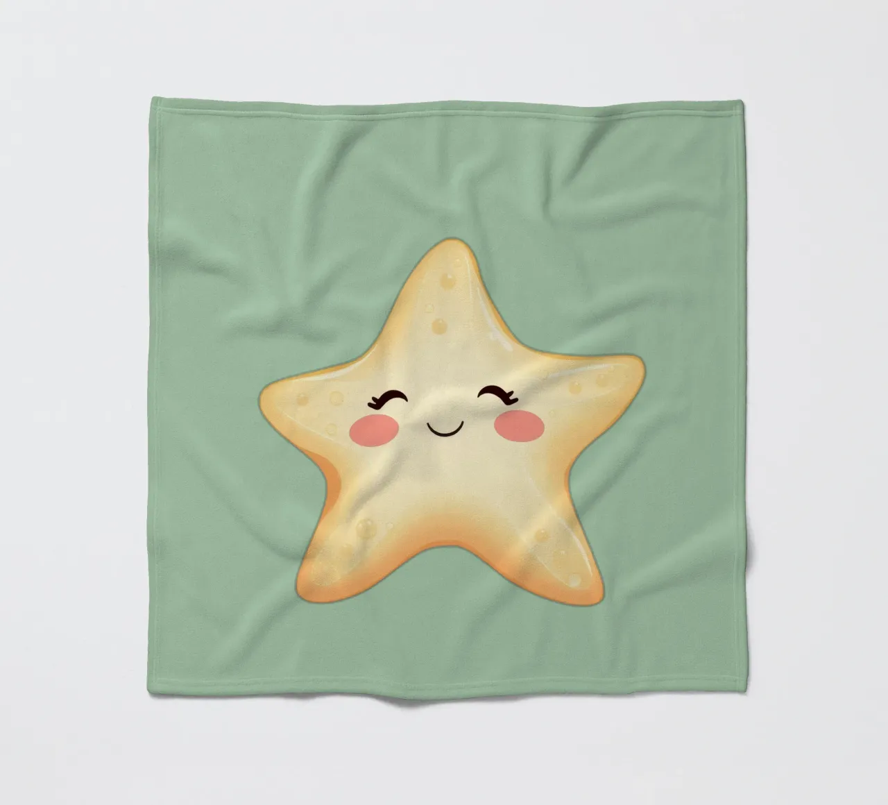 Cute smiling star character with a happy face and soft color fleece blanket by DesignDoodle