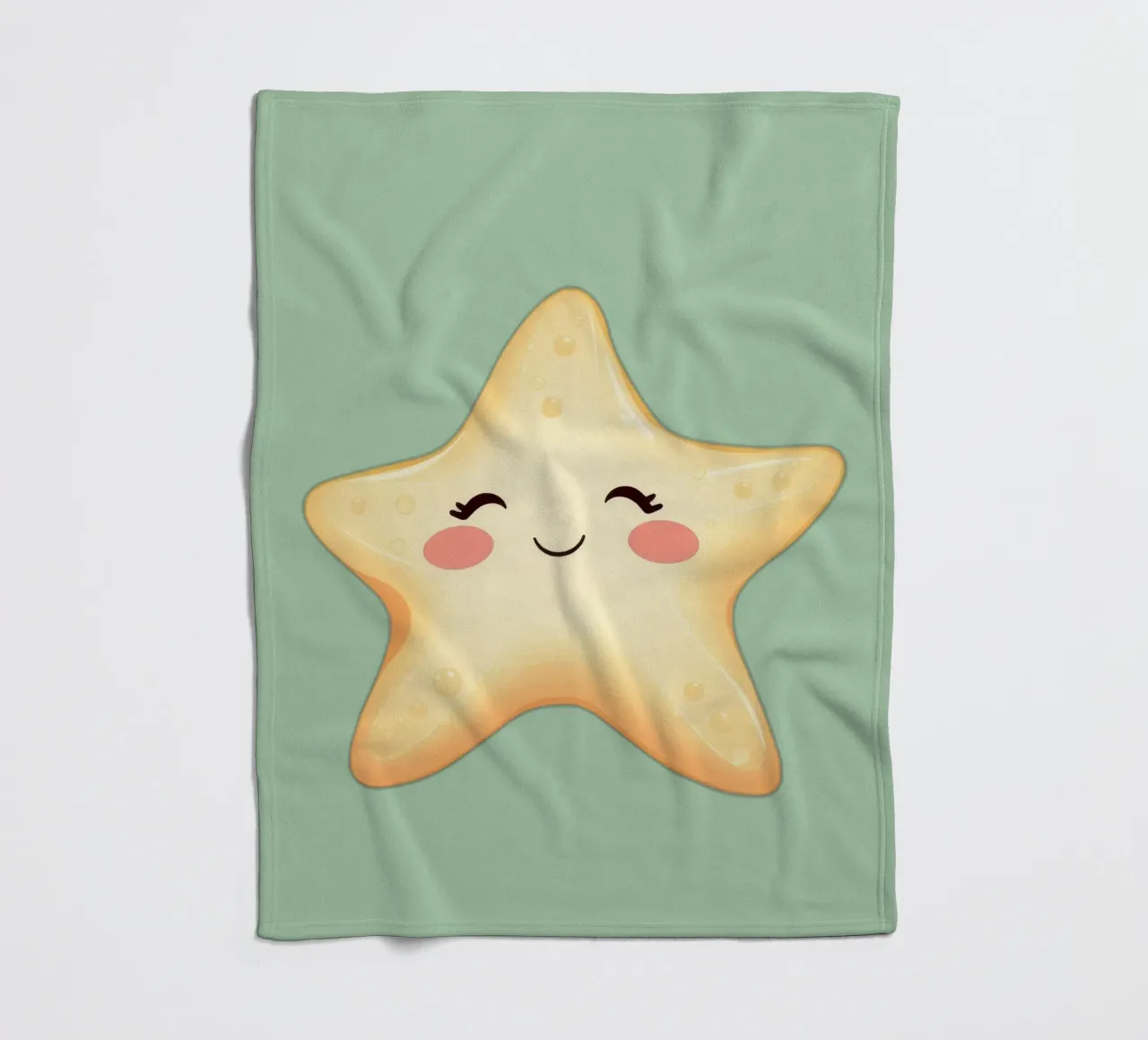 Cute smiling star character with a happy face and soft color fleece blanket by DesignDoodle