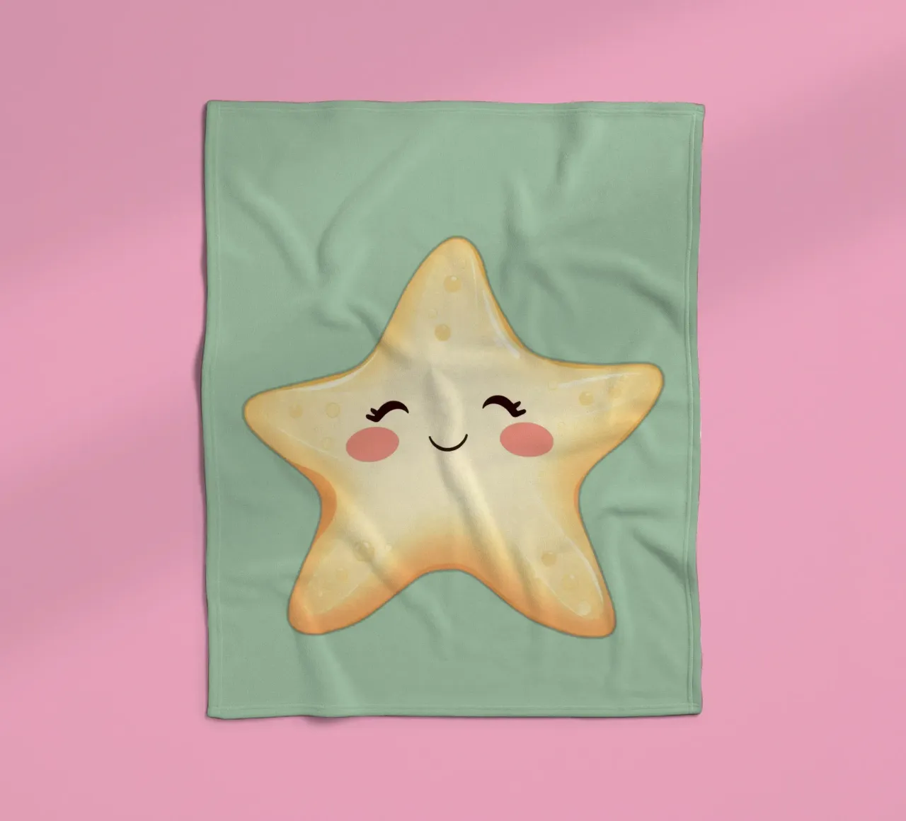 Cute smiling star character with a happy face and soft color fleece blanket by DesignDoodle