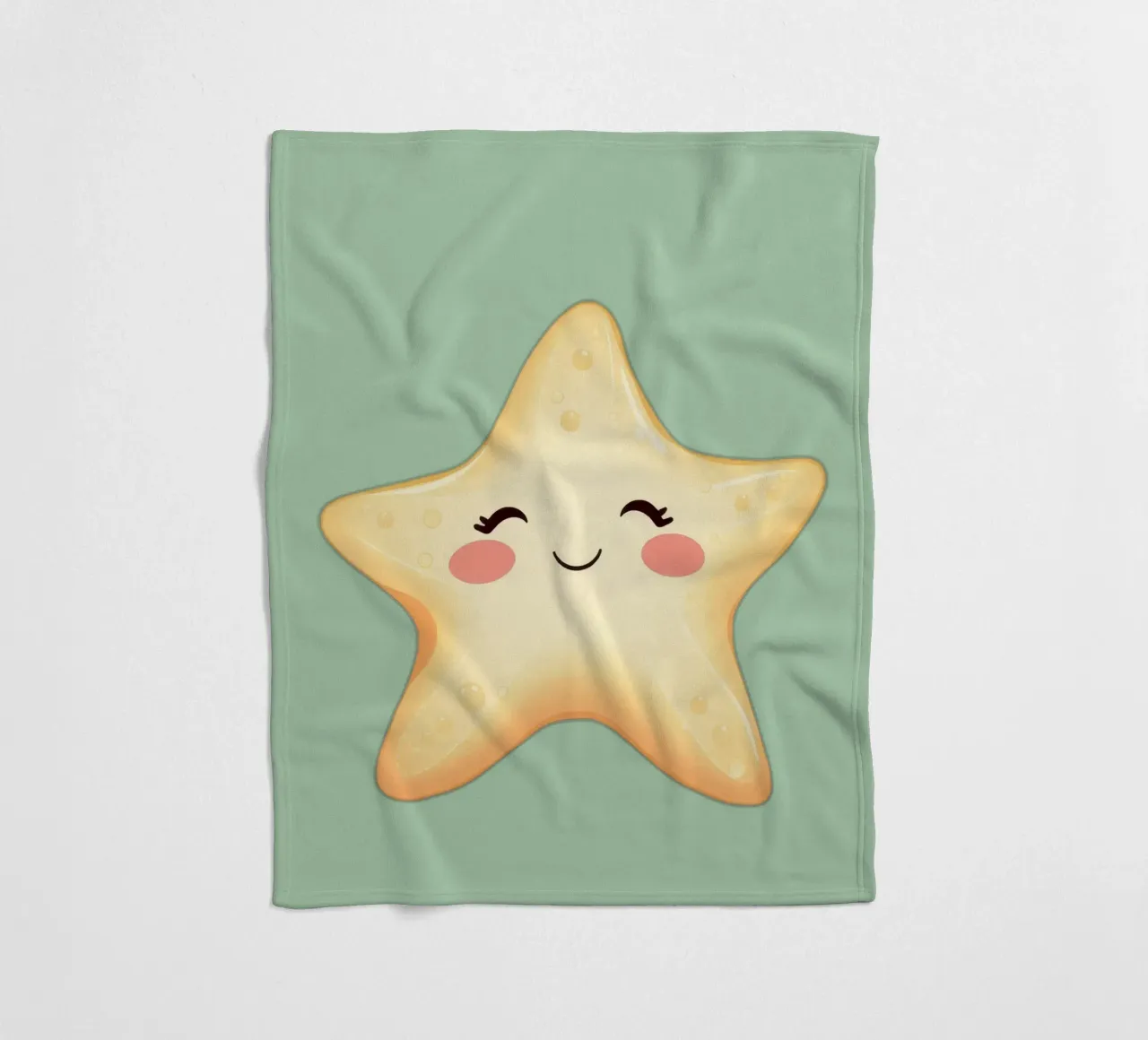 Cute smiling star character with a happy face and soft color fleece blanket by DesignDoodle