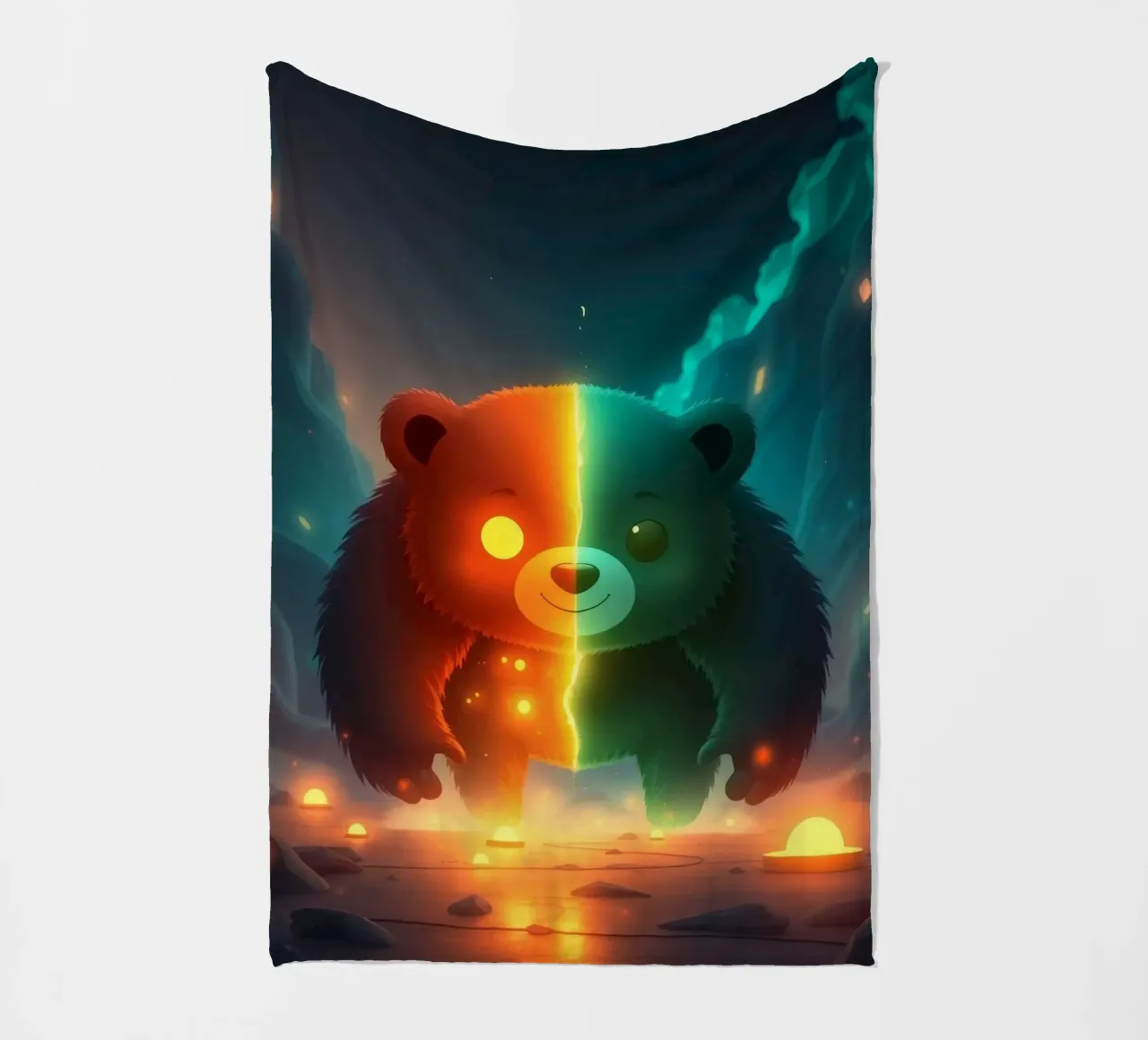 Panda enchanté avec des éléments lumineux marchant à travers un paysage mystique plaid polaire de DesignDoodle