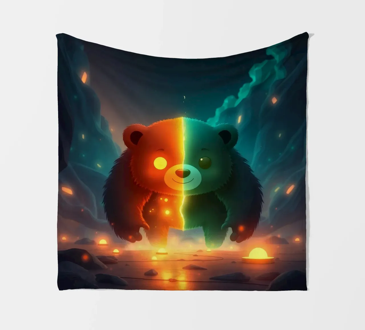 Panda enchanté avec des éléments lumineux marchant à travers un paysage mystique plaid polaire de DesignDoodle