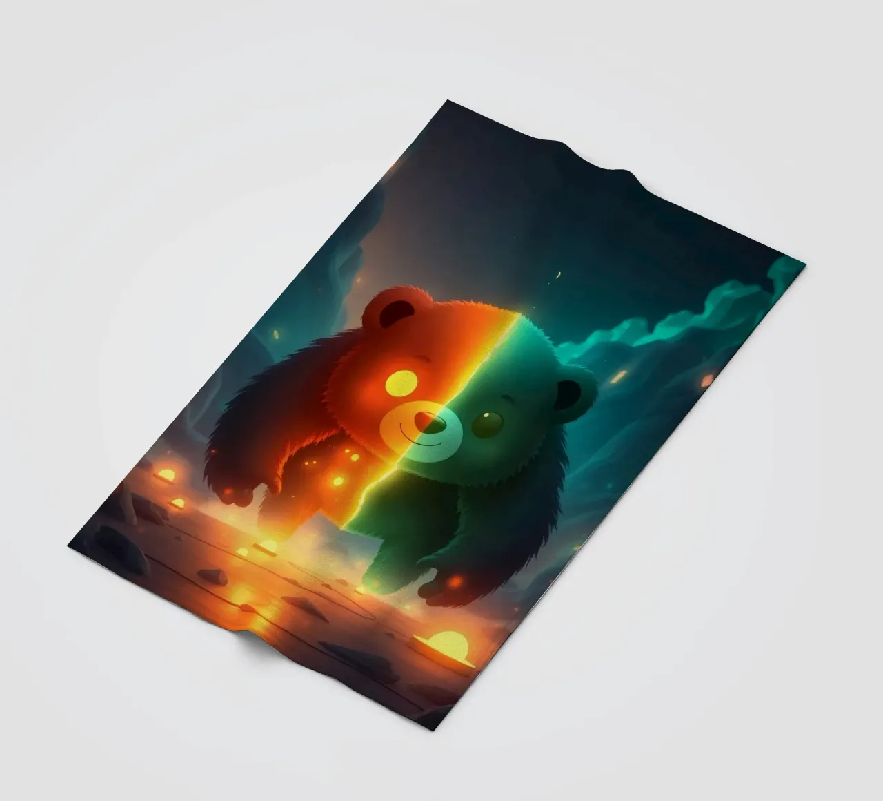 Panda enchanté avec des éléments lumineux marchant à travers un paysage mystique plaid polaire de DesignDoodle