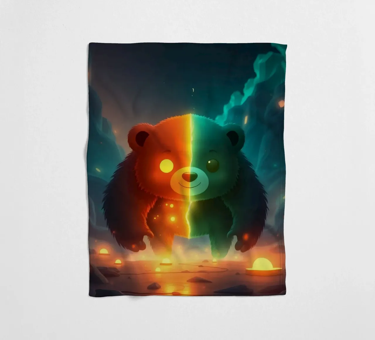 Panda enchanté avec des éléments lumineux marchant à travers un paysage mystique plaid polaire de DesignDoodle