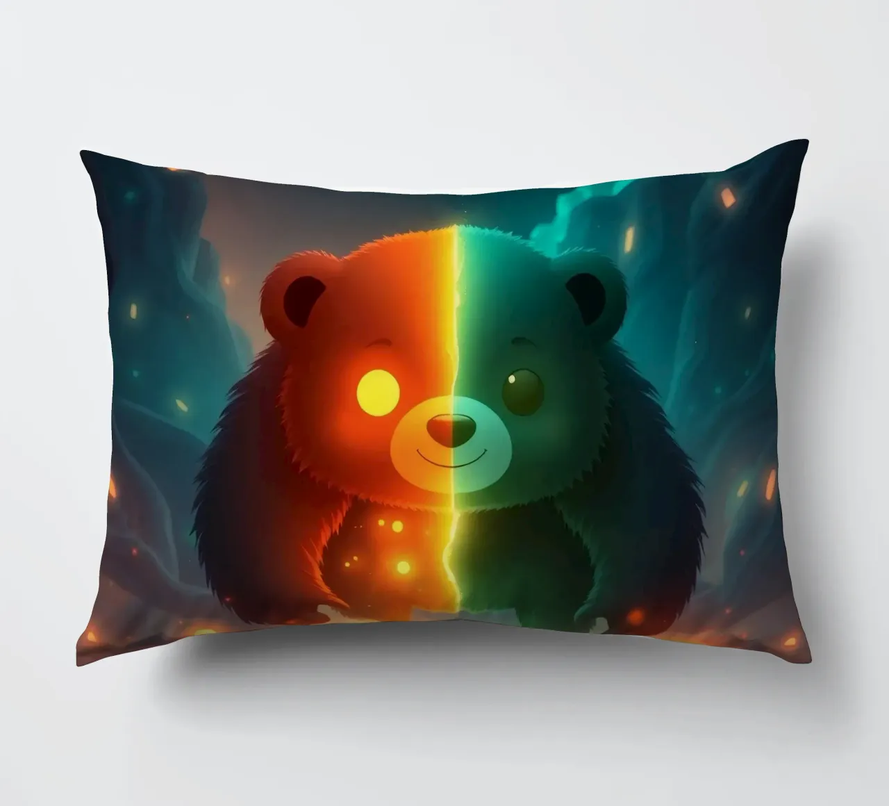 Panda incantato con elementi luminosi che cammina attraverso il mistico cuscino da DesignDoodle