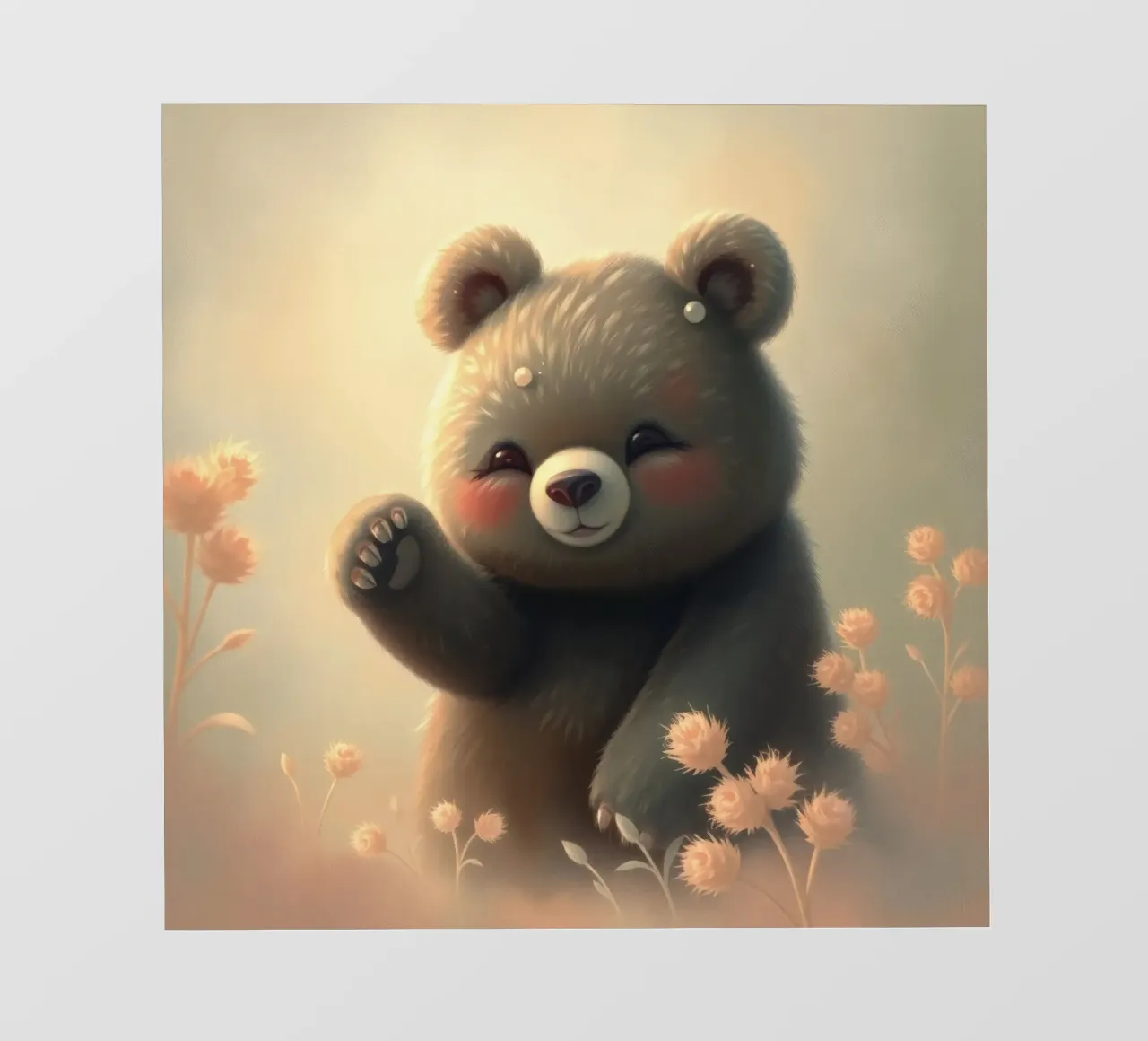 Simpatico orso che saluta in un sereno campo di fiori telo in pvc da DesignDoodle