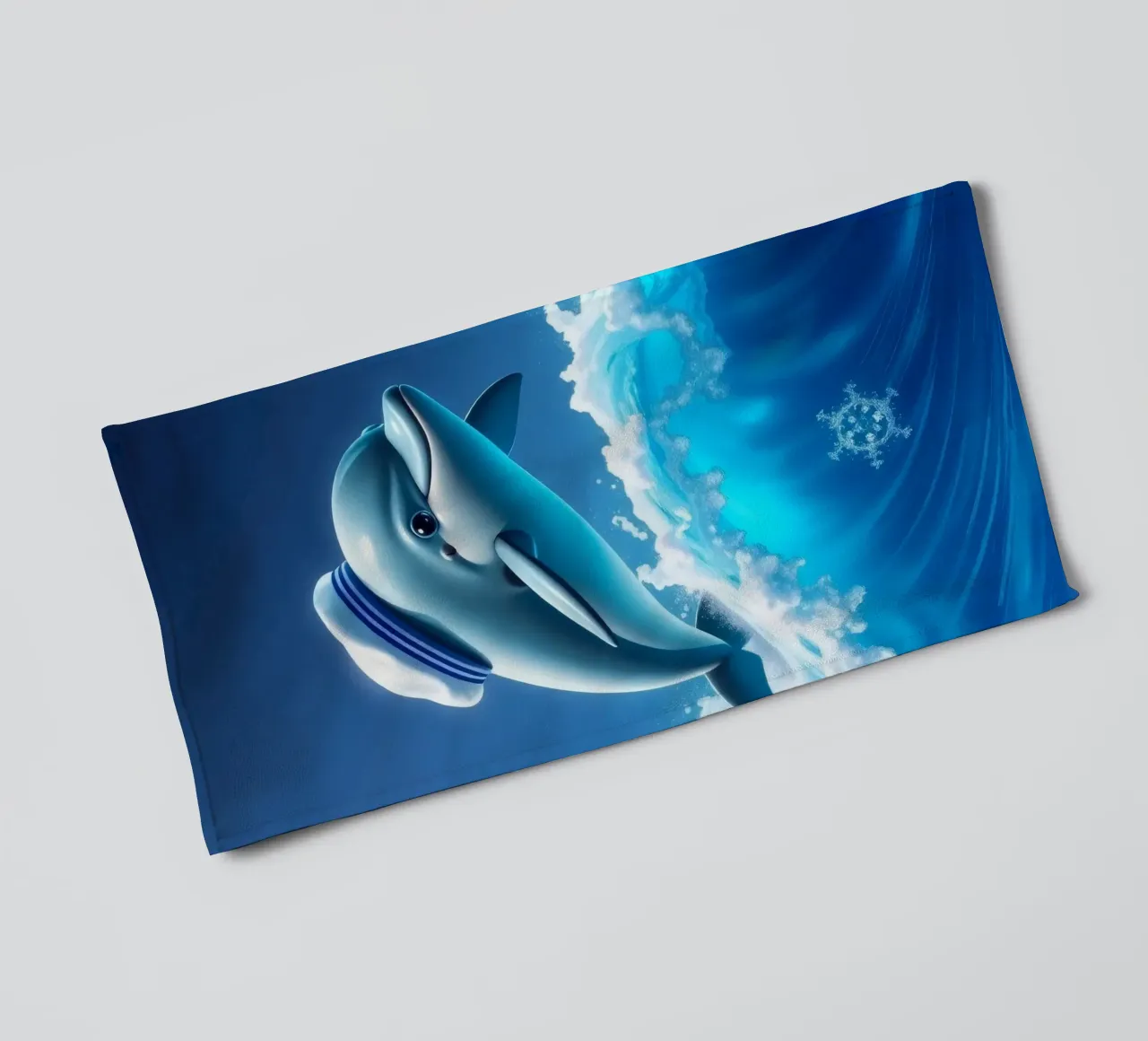 Dolfijn met matrozenhoed springt door oceaangolven badhanddoek van DesignDoodle