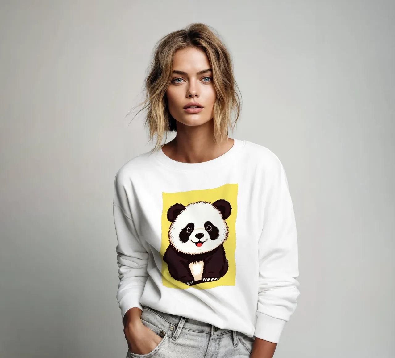 Illustration d'un panda mignon sur fond jaune vif sweat de DesignDoodle
