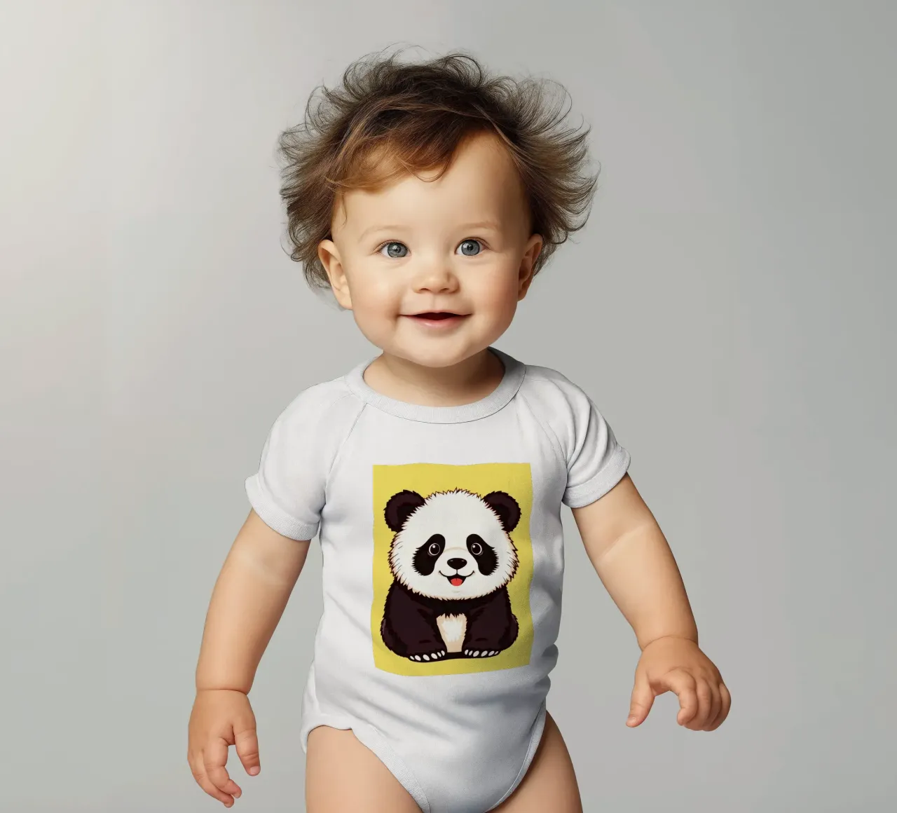 Illustration d'un panda mignon sur fond jaune vif body bébé de DesignDoodle