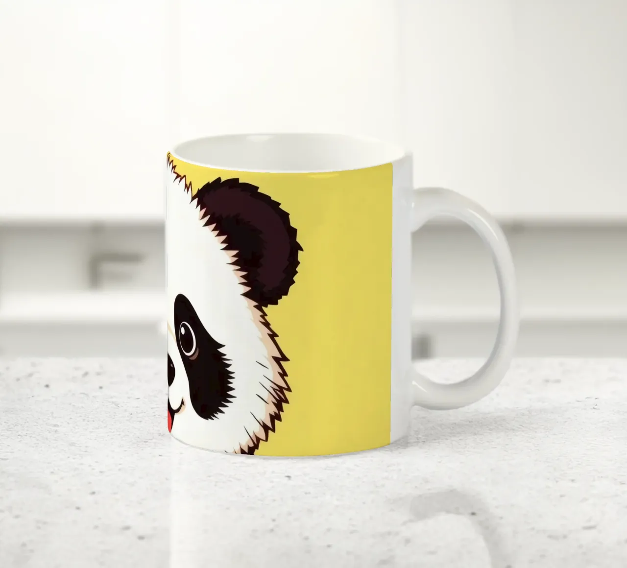 Illustration d'un panda mignon sur fond jaune vif mug en céramique de DesignDoodle